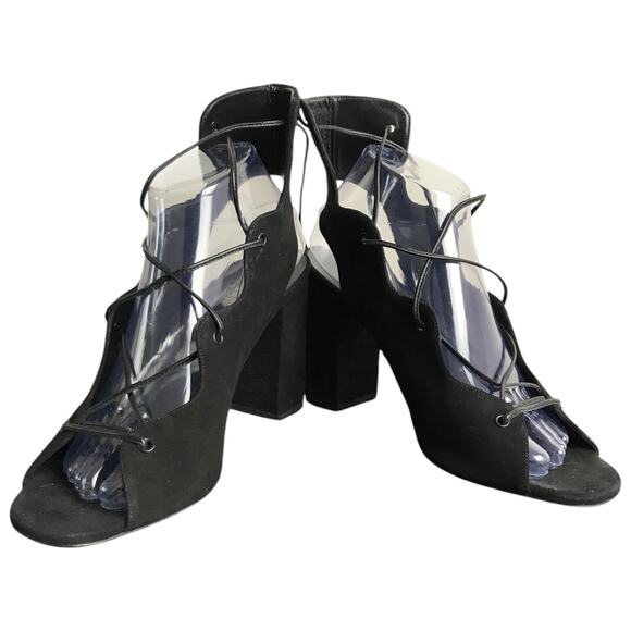 Saint Laurent Babies Suede Lace-Up Sandal Womens US10 40 Black 3.5" Block Heel - Picture 1 of 8
